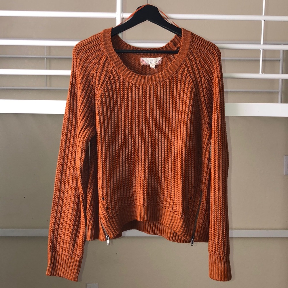 Rust Orange Knitted Sweater w/ Zipper
